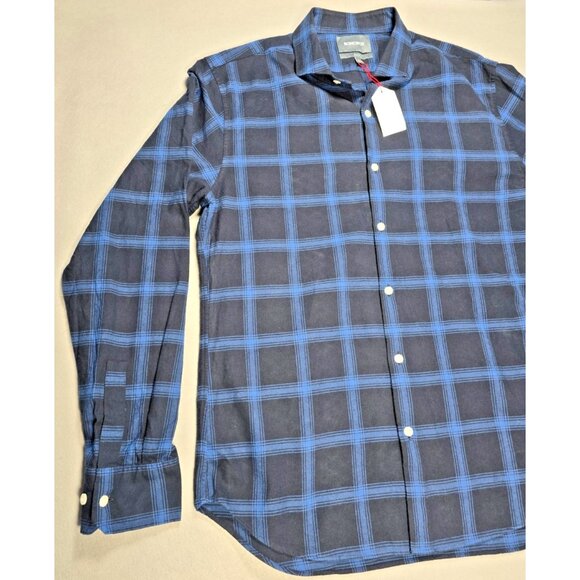 Bonobos Slim Fit Blue Black Plaid Flannel Shirt Men’s Large NWT - Picture 2 of 16
